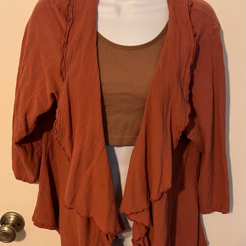 Oh My Gauze! Rust Orange Draped Open Cardigan